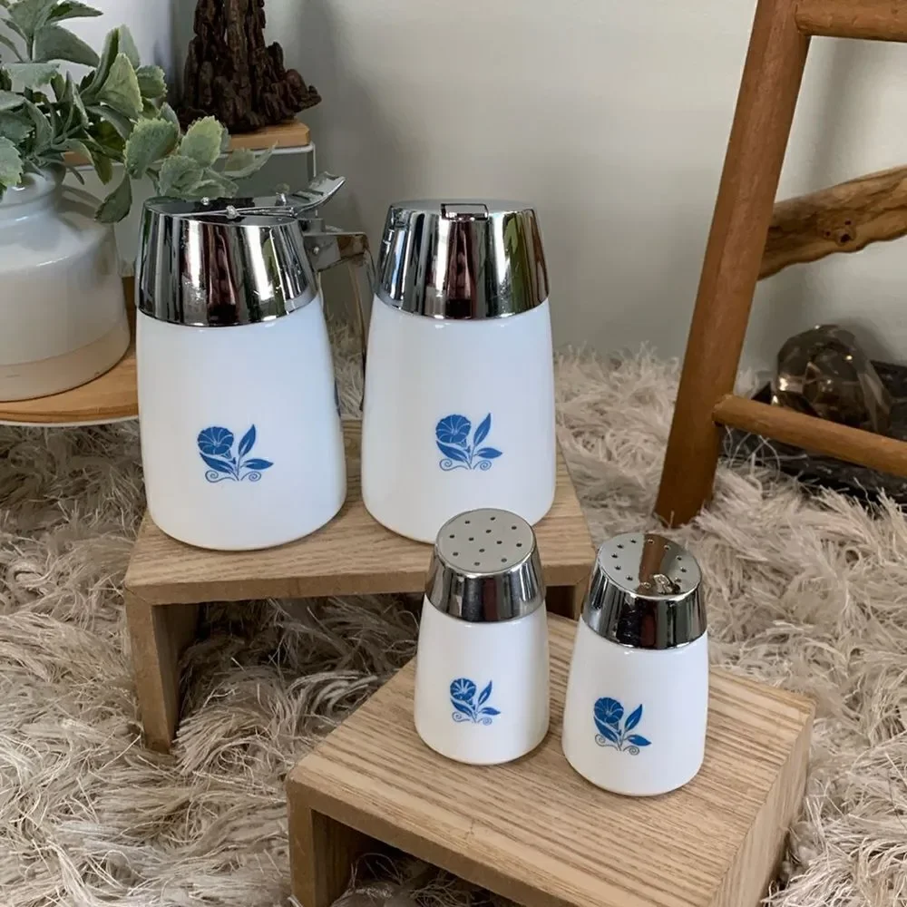 Vintage Santa Barbara Dispensers Dripcut Starline White With Blue Floral Design